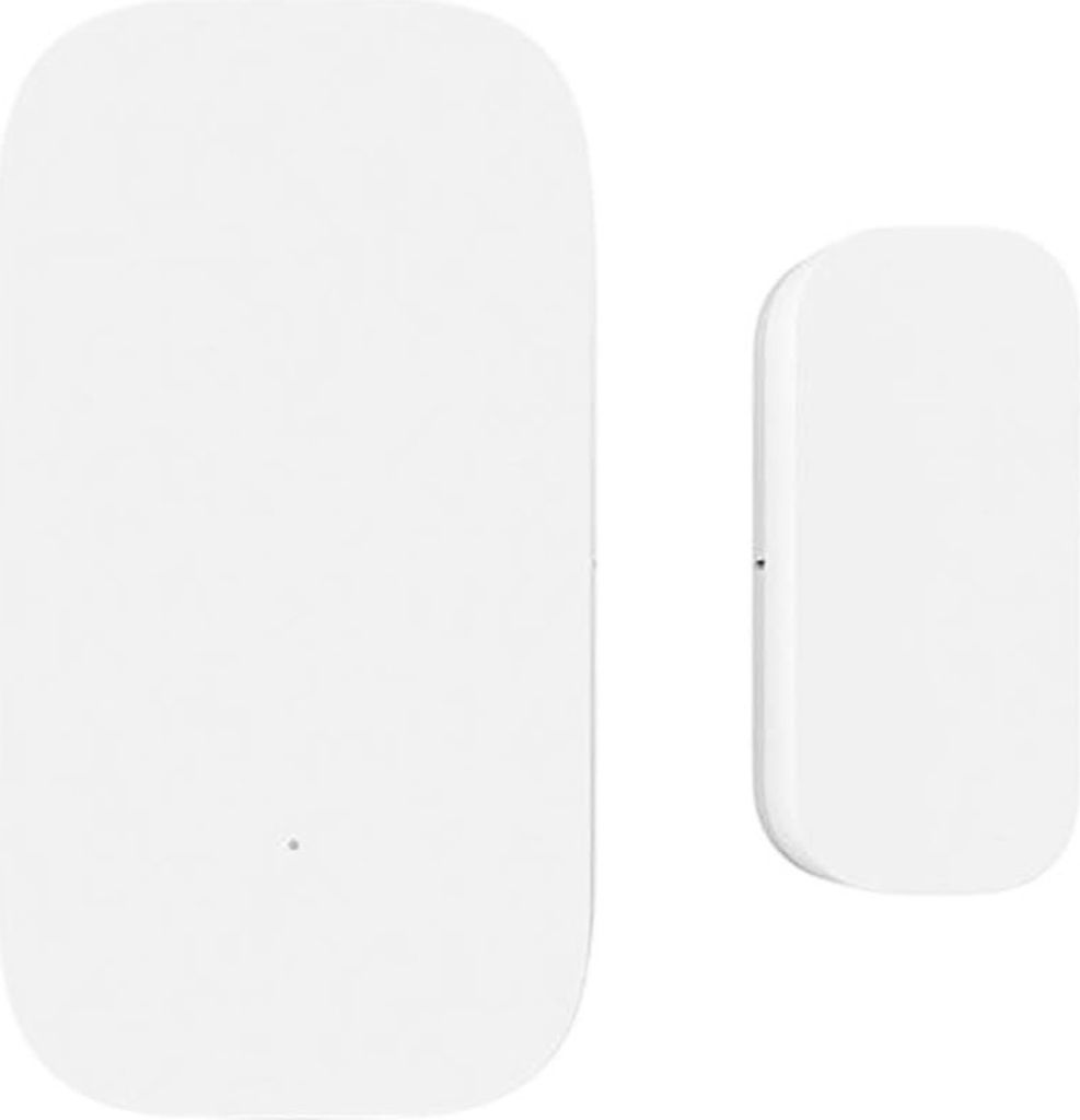Two white electronic devices, likely sensors, are shown against a white background.