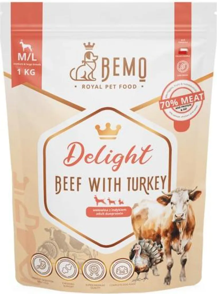Croquettes pour chiens BEMO Delight au bœuf et dinde format 1kg M/L