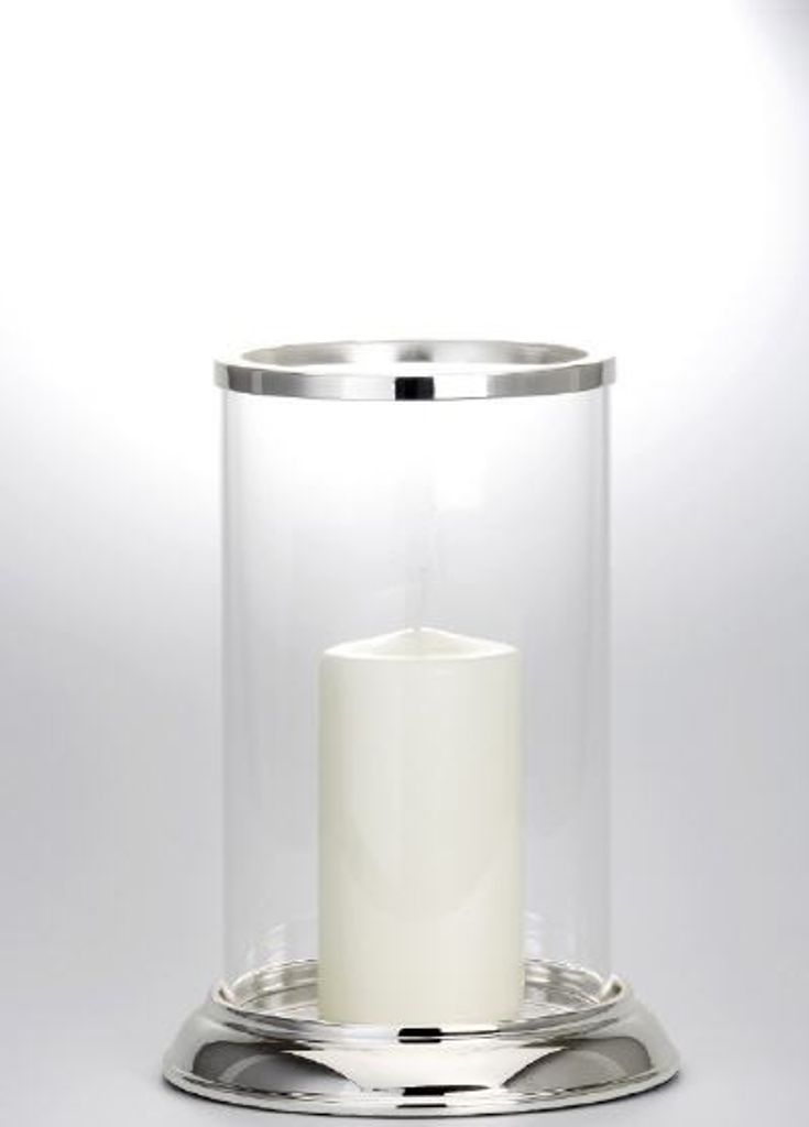 Windlicht versilbert und anlaufgeschützt mit Klarglas (H 28 x D 19,5 cm), hochwertiges Qualitäts Windlicht