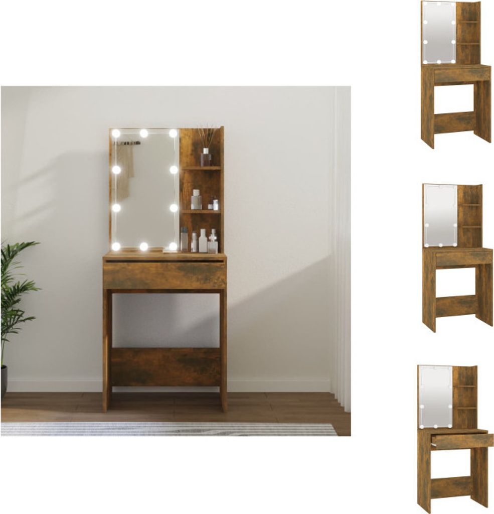 vidaXL Schminktisch mit LED Räuchereiche 60x40x140 cm - Schminktische
