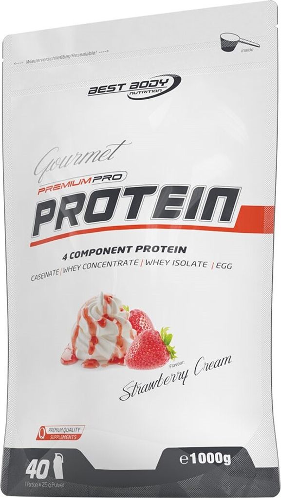 Best Body Nutrition - Gourmet Premium Pro Protein - 1000 g Zipp-Beutel, 1 x 1000 g Zipp-Beutel, Geschmack: Strawberry Cream