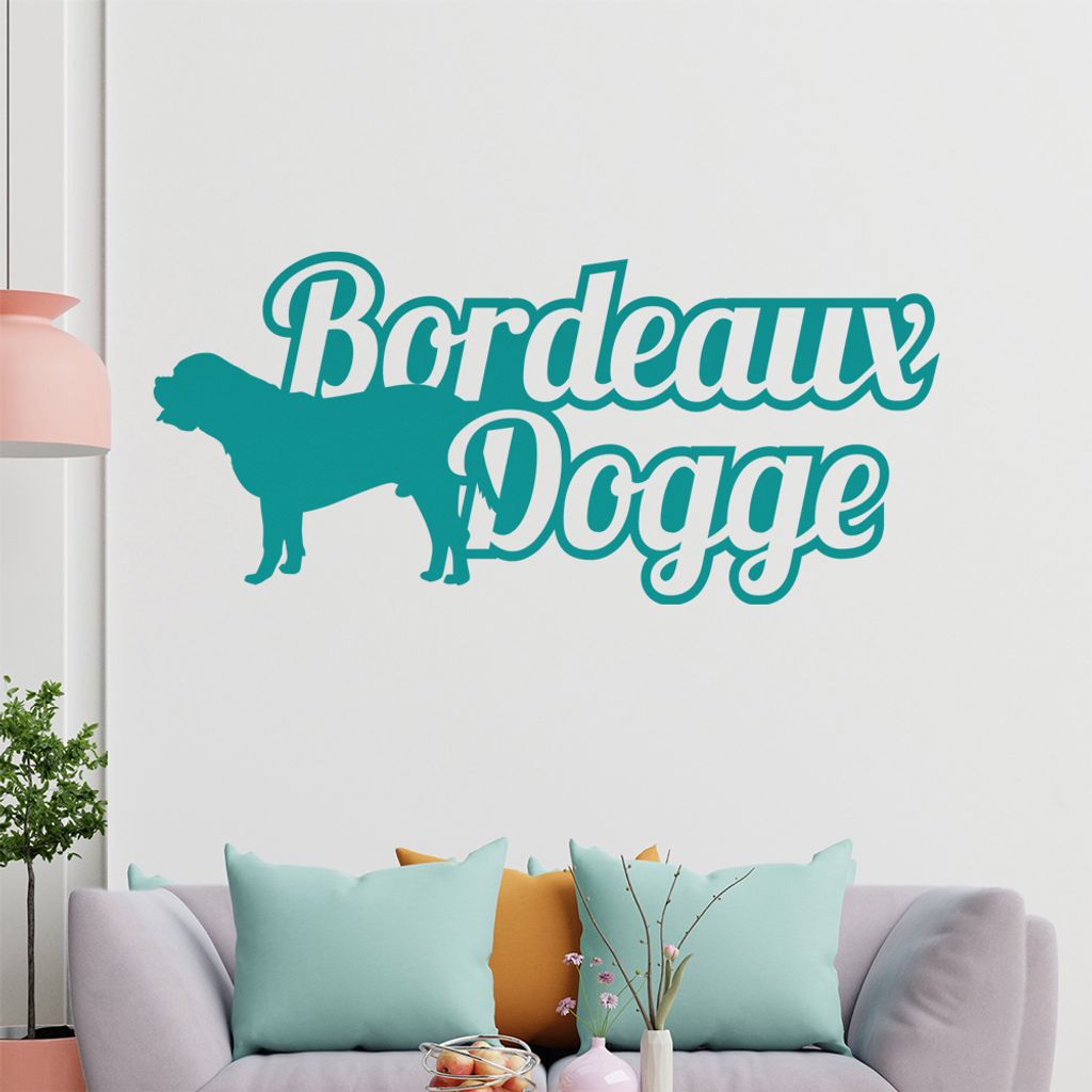 KIWISTAR Bordeaux Dogge mit Namen Schrift Wandtattoo in 6 Größen - Wandaufkleber Wall Sticker - Dekoration, Küche, Wohnzimmer, Schlafzimmer, Bad...
