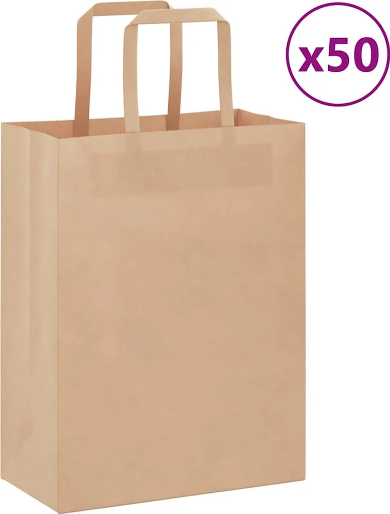 50 Sacchetti Carta Marroni con Manici 21x11x28 cm | Shopper Kraft Shopper
