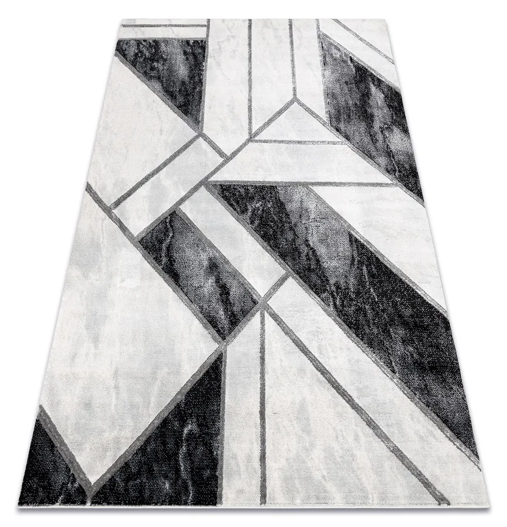 Tapis de Salon Géométrique Style Marbre Chic Noir et Argent 160x220 cm