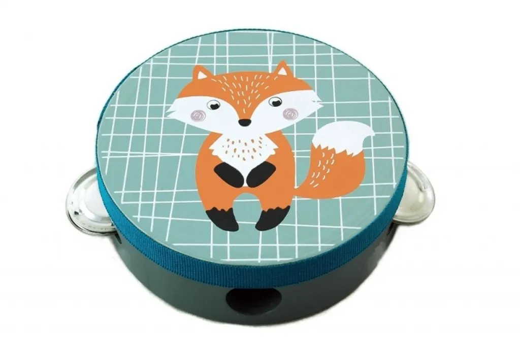Tambourin pour enfants Adam Toys avec motif renard bleu en bois