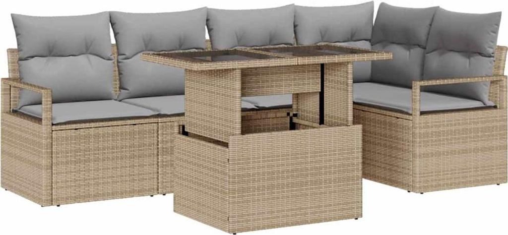 Garten-Sofa-Set mit Speicher 6 pcs Beige Poly Rattan