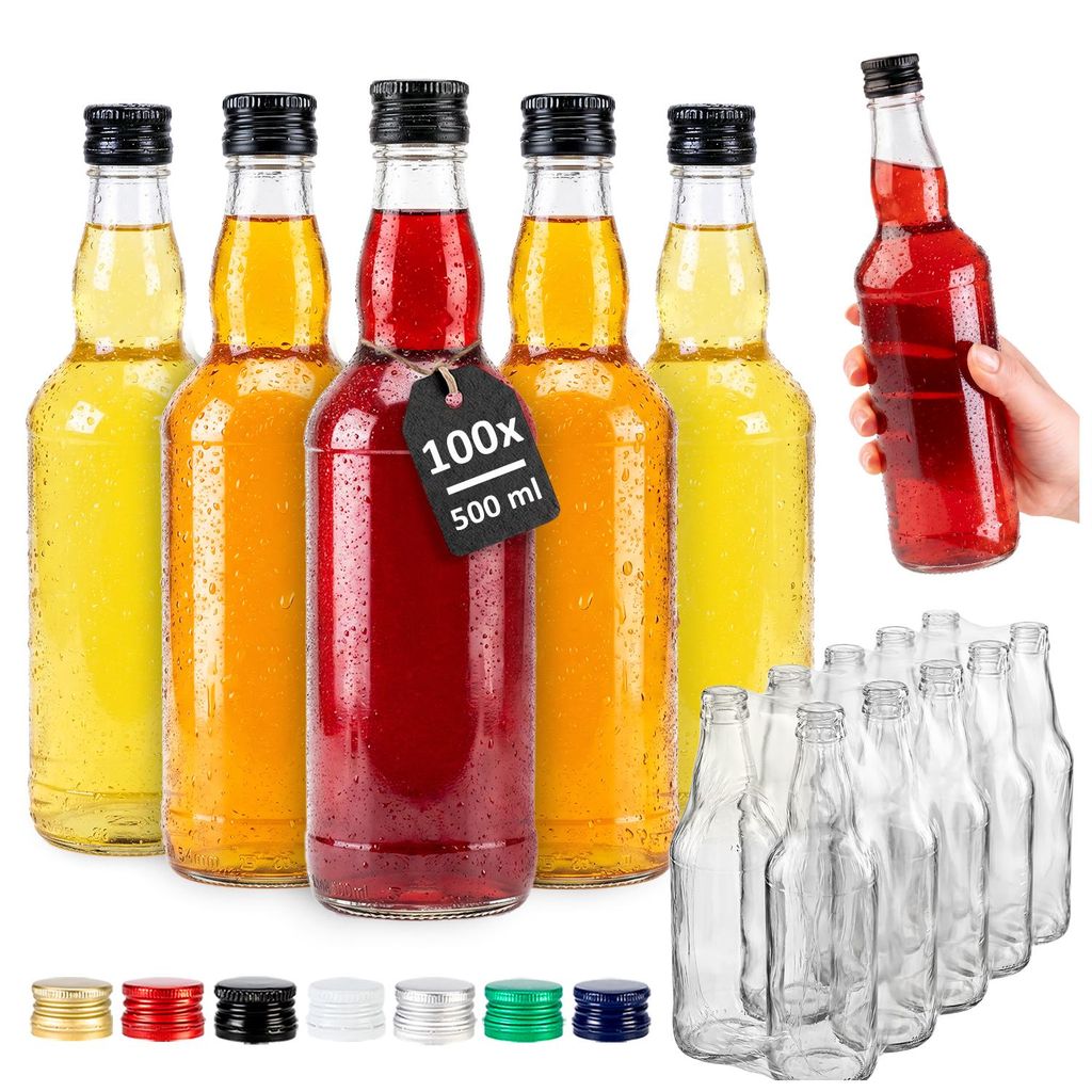 SuperButelki.pl – 100x Glasflasche „Monopol“ 500 ml für Wodka, Selbstgebrannten, Wein – Klarglas für Spirituosen und Eingemachtes, Monopo...