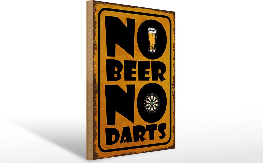Holzschild No Beer No Darts, 40x30 cm, Holzschilder Spruch Sport Hobby