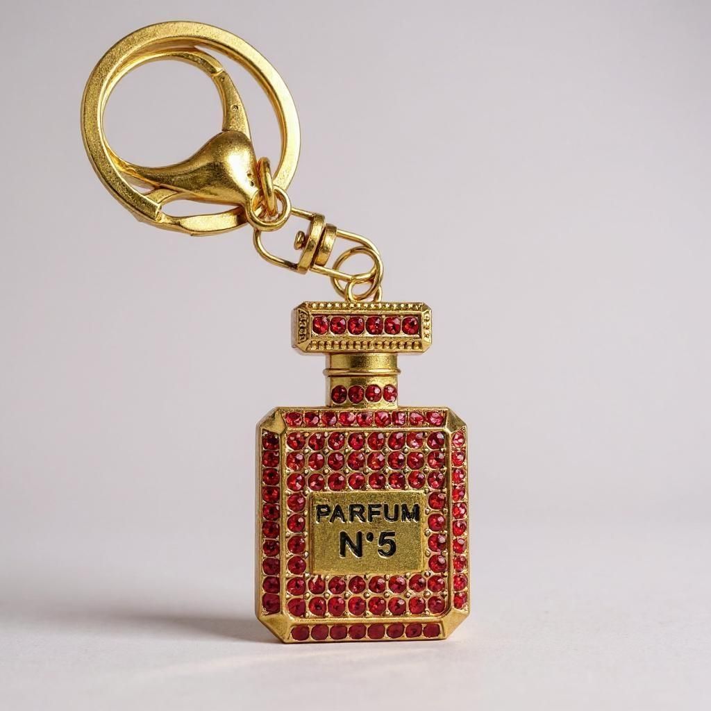 Schlüsselanhänger Flakon Parfum Design Parfum No. 5 Gold | Kristalle rosé | 4,5 x 2,9 cm