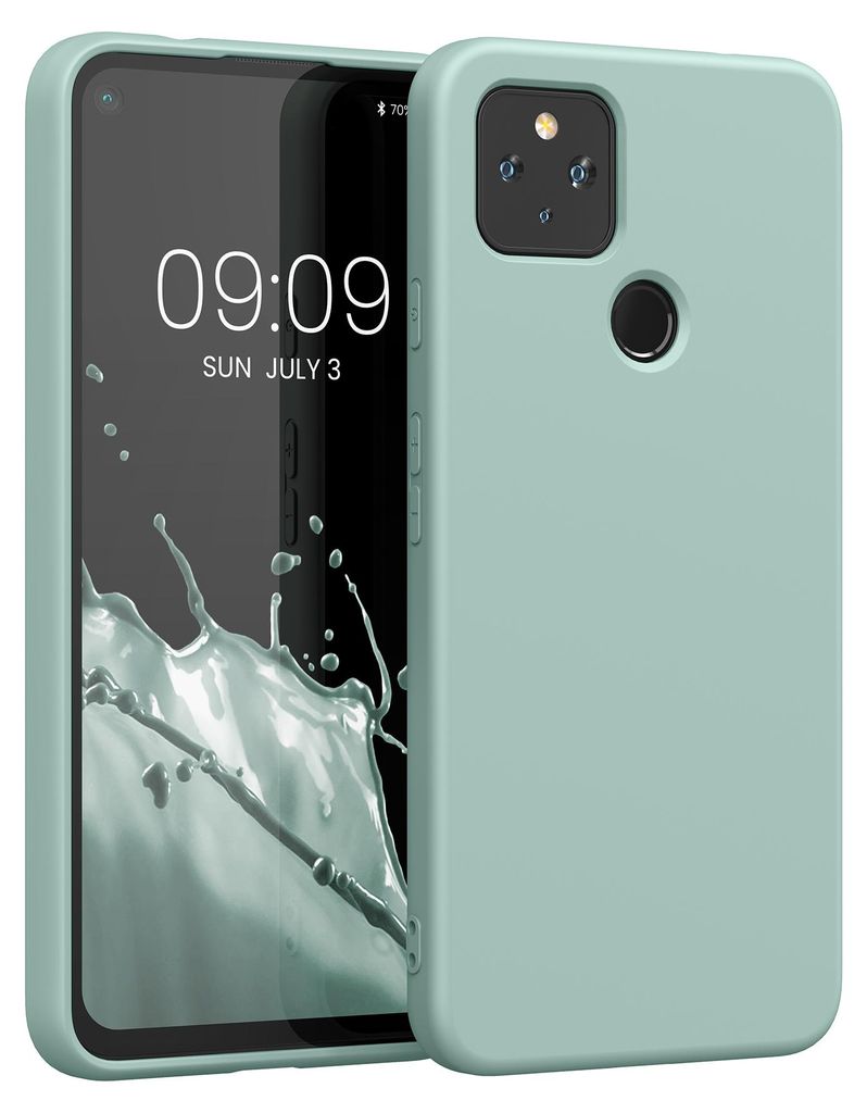 kwmobile Hülle kompatibel mit Google Pixel 4a 5G Hülle - gummierte TPU Silikon Handyhülle - Schutzhülle für kabelloses Laden - Case in Cool Mint