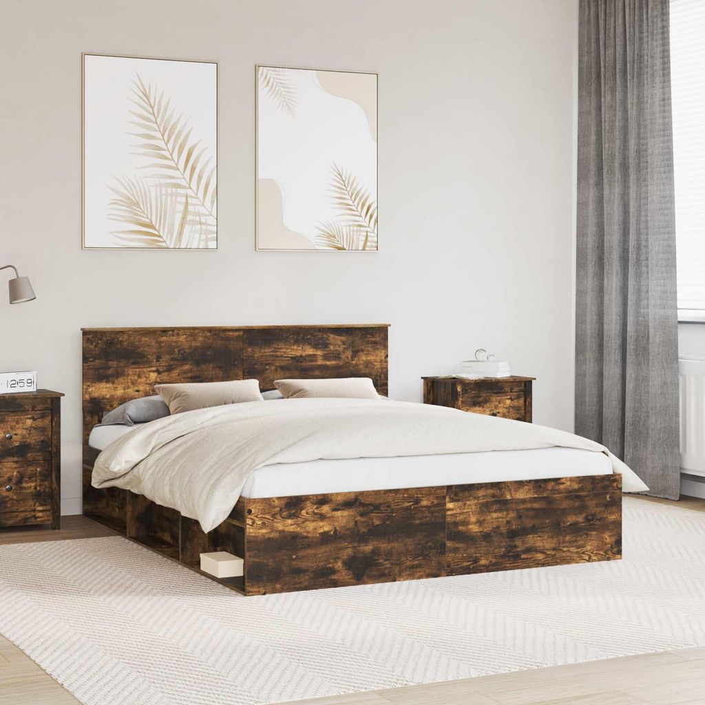 Maison Exclusive - Bettrahmen Geräucherte Eiche 160 x 200 cm Massives Kiefernholz