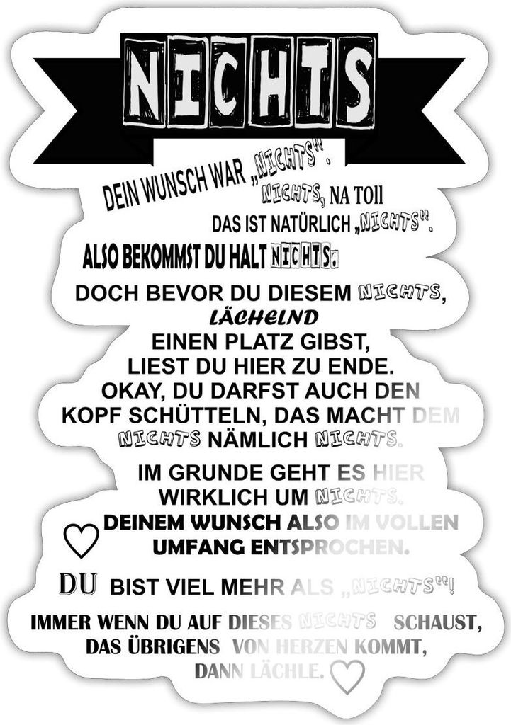 Spreadshirt Nichts Schenken Spruch Geschenkidee Sticker Aufkleber, 10 x 10 cm, Weiß glänzend