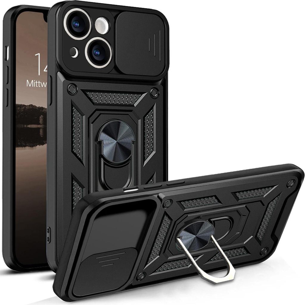 Armor Handyhülle für Apple iPhone 13 Kameraschutz Handy Panzer Case Cover Schutzhülle Outdoor Farbe: Schwarz