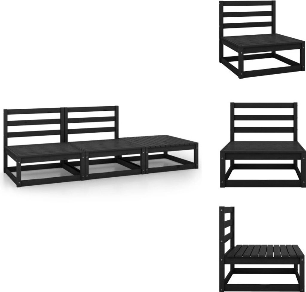 vidaXL 3-tlg. Garten-Lounge-Set Schwarz Massivholz Kiefer - Gartenmöbel-Sets