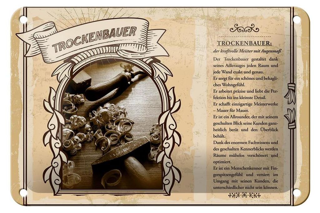 Blechschild Berufe Trockenbauer Meister kraftvoll 18x12cm Schild