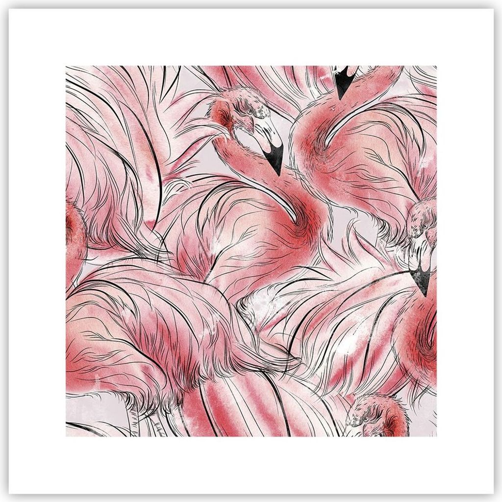 Poster - Poster ohne Rahmen - Flamingo Pink Exotik - 30x30 cm - Wand Bild - Wanddeko - Wandbilder - Kunstposter - Wandposter - Bilder - Kunstdruck ...