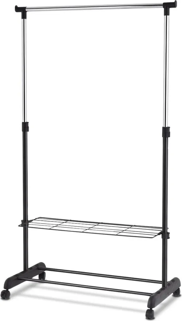 Penderie mobile ajustable noire : portant avec rangement chaussures bas