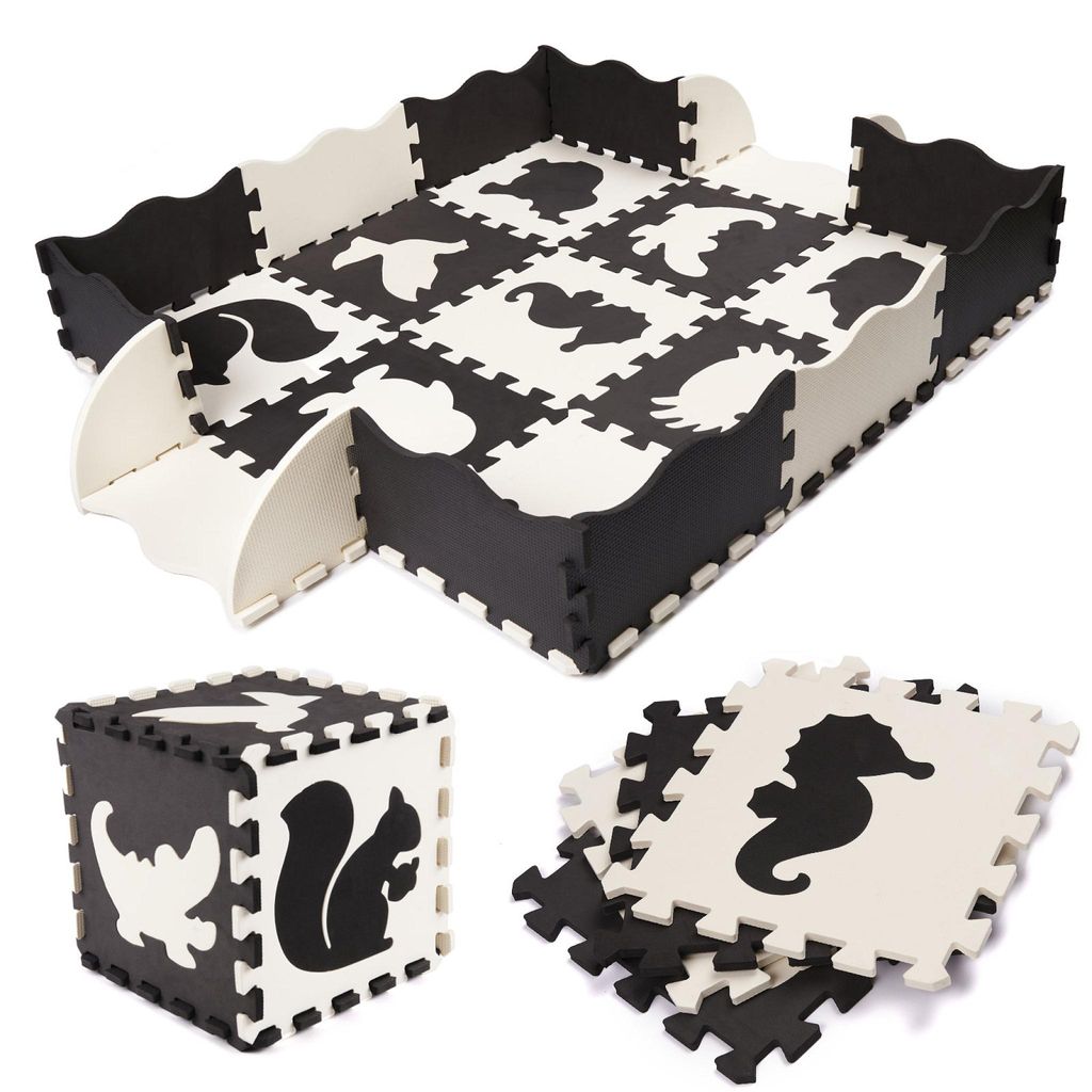 Schuimpuzzelmat / box voor kinderen 25el. Zwart en wit Productafbeelding 