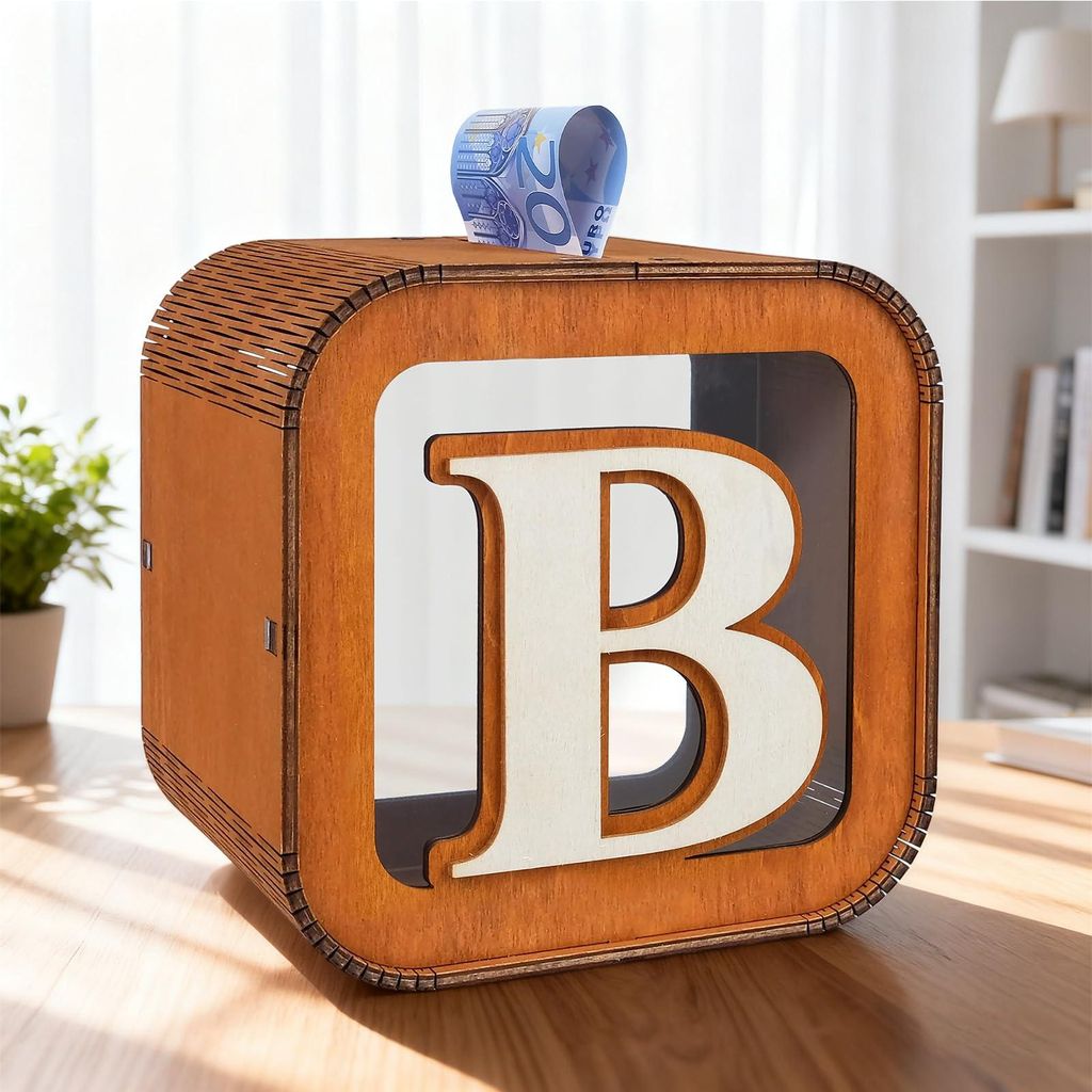 Personalisierte Spardose für Kinder, Spardose aus Holz mit dem Alphabet AZ, dekorative, kreative große Spardose als Geschenk für Jungen, Mädche...