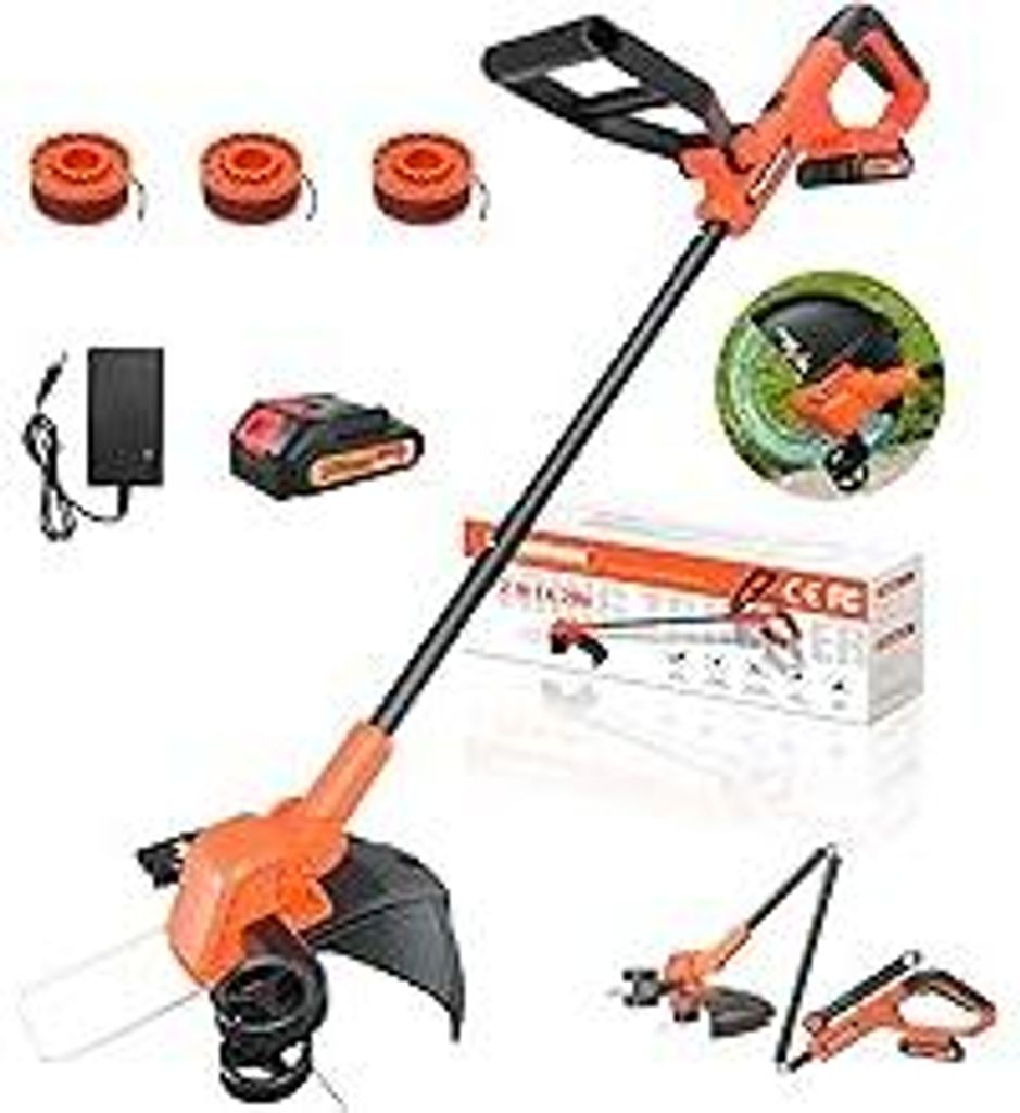 20V Rasentrimmer mit Akku, 30CM 2-IN-1 Rasenkantenschneider, Automatik Fadennachführung Akku Rasentrimmer mit 3 Fadenspulen/1*2,0Ah Akkus/Ladeger...