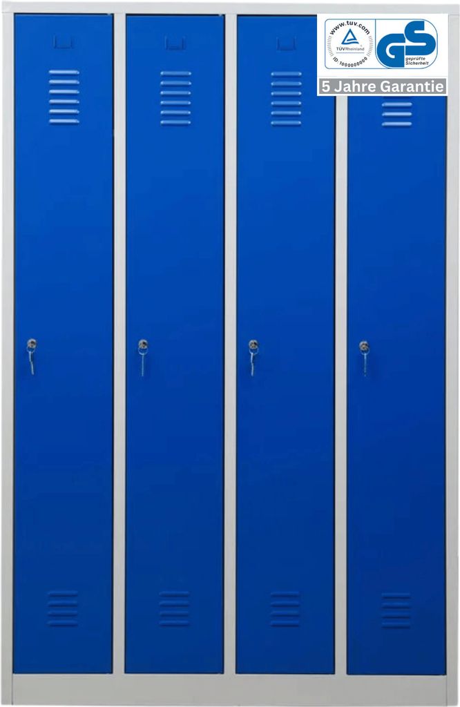 Garderobenspind Camel | 4-Fächer| HxBxT 180x117x50 cm | Zylinderschloss | Grau-Blau