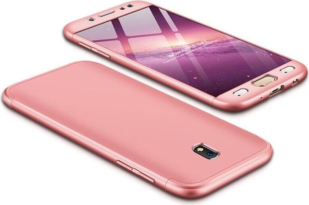 Hülle für Samsung Galaxy J3 (2017) 360 Grad Schutz mit Displayglas Bumper Cover Galaxy J3 Pro Farbe: Rosa