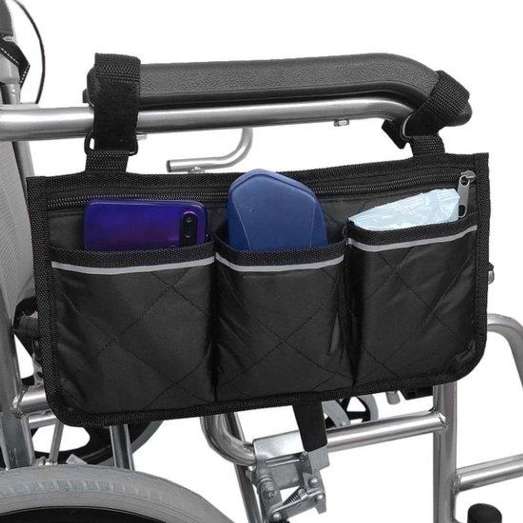 Rolstoeltas mit 3 Fachern und reflektierender Armlehnen-Tasche für Rollstuhlfahrer