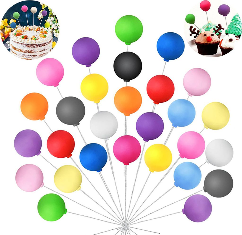 30pcs Kuchen -Topper farbenfrohe Luftballons Muster biegsame Eisenfruchtfutter Picks Kuchendekoration