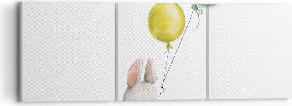 Bild auf Leinwand - Leinwandbild - 3 Teile - Häschen Luftballons Kinder - 90x30cm - Wand Bild - Wanddeko - Wandbilder - Leinwanddruck - Bilder - W...