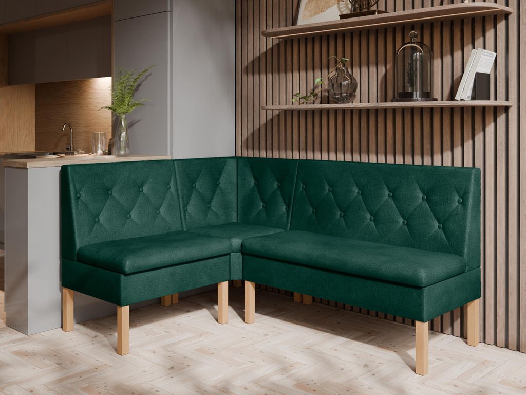 JKG Meble Eckbank fur Essizmmer - Eckbank Küche mit Aufbewahrungsbehälter - Sitzecke Küche - Velours - Essecke - Küchensofa - Grün - 140x200 cm