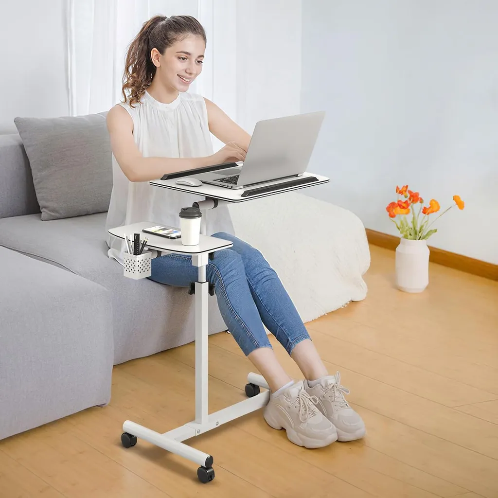 Table ordinateur portable à roulettes réglable avec support de souris - 7