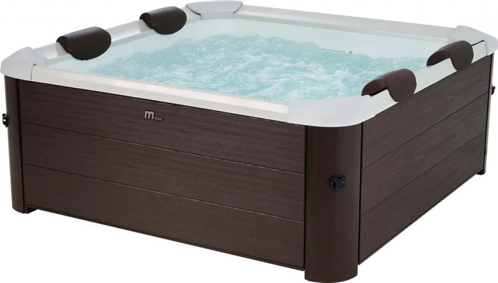 MSpa PureHaven aufblasbarer Whirlpool 160x160x65cm für 6 Personen 120 Massagedüsen Heizung App-Steuerung Controlbox Desinfektion selbreinigend Braun