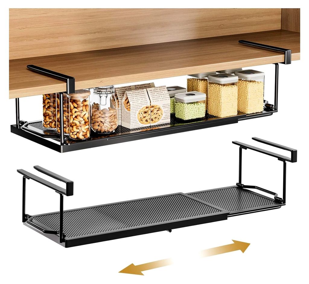 2 Stück Unterregal Hängekorb, Metall Hängekorb Regal, Unterregal Aufbewahrungskorb Verstellbar 38-70 cm, Schrankkorb für Küche, Schrank, Schuh...