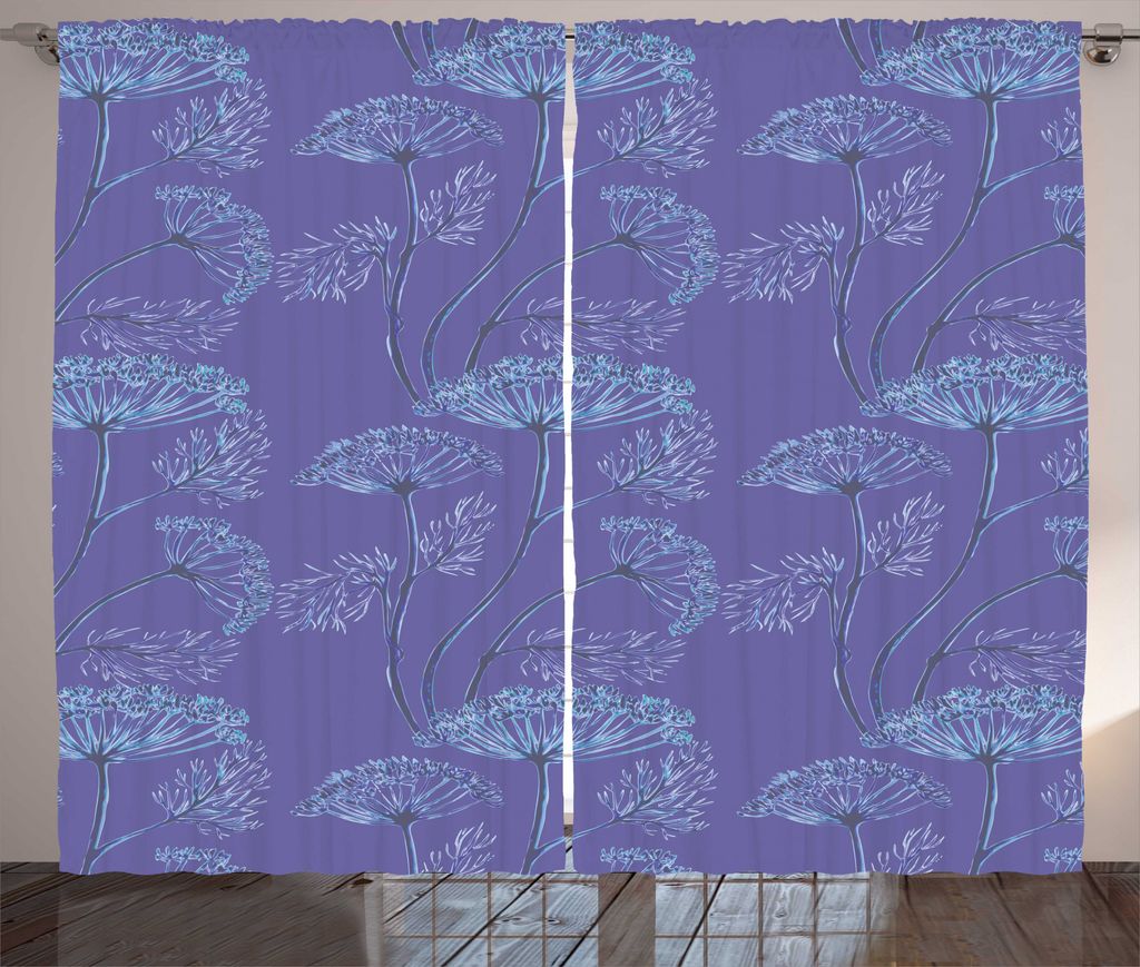 ABAKUHAUS Blumen Rustikaler Gardine, Blumen Sprigs Fenchel Kunst, Wohnzimmer Universalband Gardinen mit Schlaufen und Haken, 280 x 225 cm, Blau Vio...