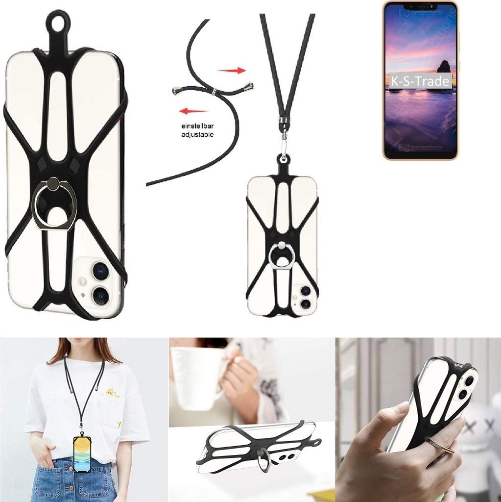 K-S-Trade 3in1 Handykette Handyband Handykordel Halsband Smartphone-Ring Handy-Ring kompatibel mit HiSense H12 Lite Fingerhalterung Handyring