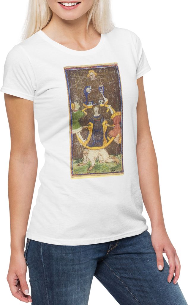 Urban Backwoods Tarot Arcanum Wheel Of Fortune, Damen T-Shirt, Farbe: Weiß, Größe: S