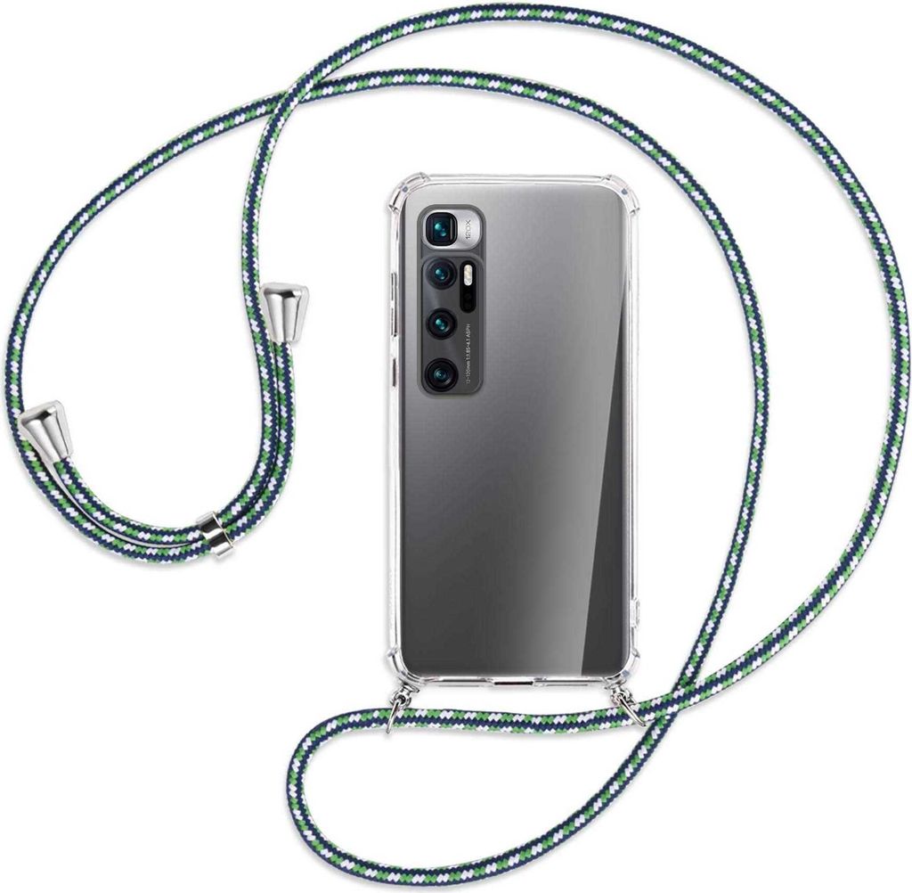 Handykette Backcover-Schutzhülle mit Band (Metall silberfarben) für Xiaomi Mi 10 Ultra - grün/blau/weiß