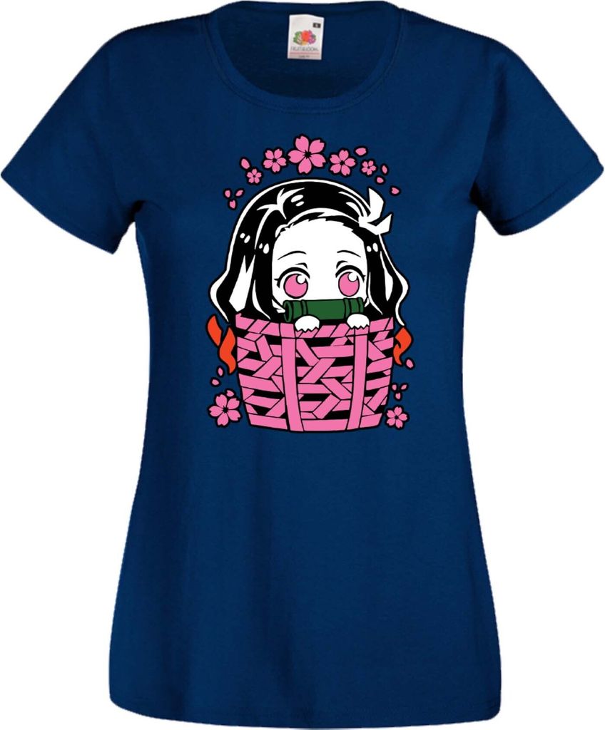 Damen T-Shirt Anime Manga Demon Anime Slayer Nezuko Kamado 06, Lady M / Dunkelblau