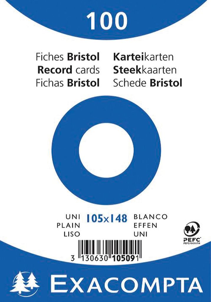 Exacompta Karteikarte 10509E DIN A6 blanko weiß 100 Produktbild 
