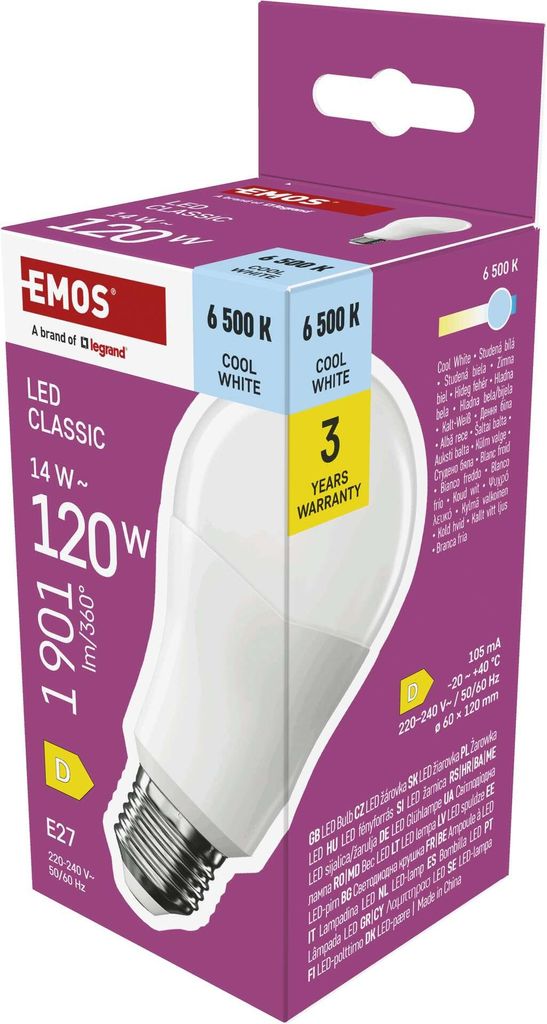 LED žárovka Classic A60 / E27 / 14 W (120 W) / 1901 lm / studená bílá