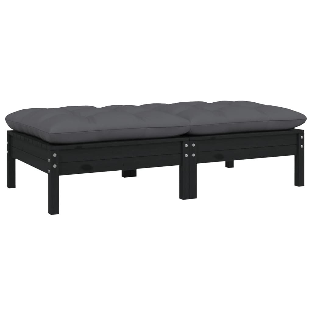 The Living Store Gartensofa 2-Sitzer mit Kissen in Schwarz Massivholz Kiefer