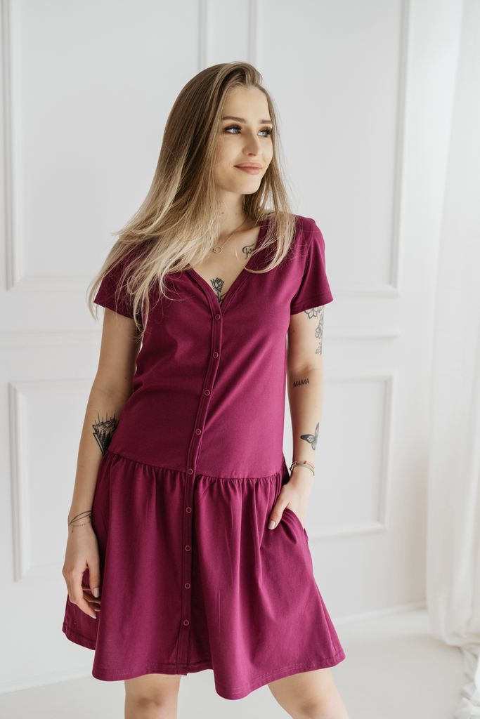 DOLCE SONNO Stillnachthemd – Umstandsnachthemd - Nachthemd für Schwangere und Stillende - 100% Baumwolle - SIENA ANYMONE S