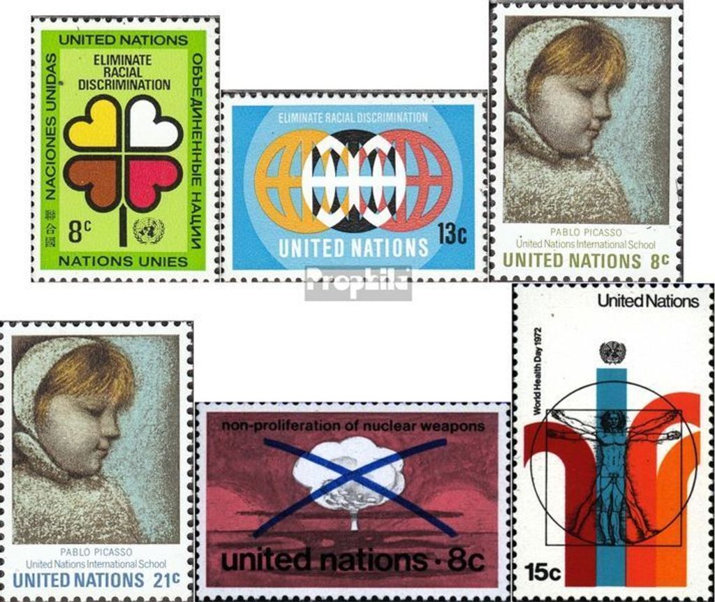 Briefmarken UNO - New York 1971 Mi 236-237,240-241,243,244 (kompl.Ausg.) gestempelt Sondermarken