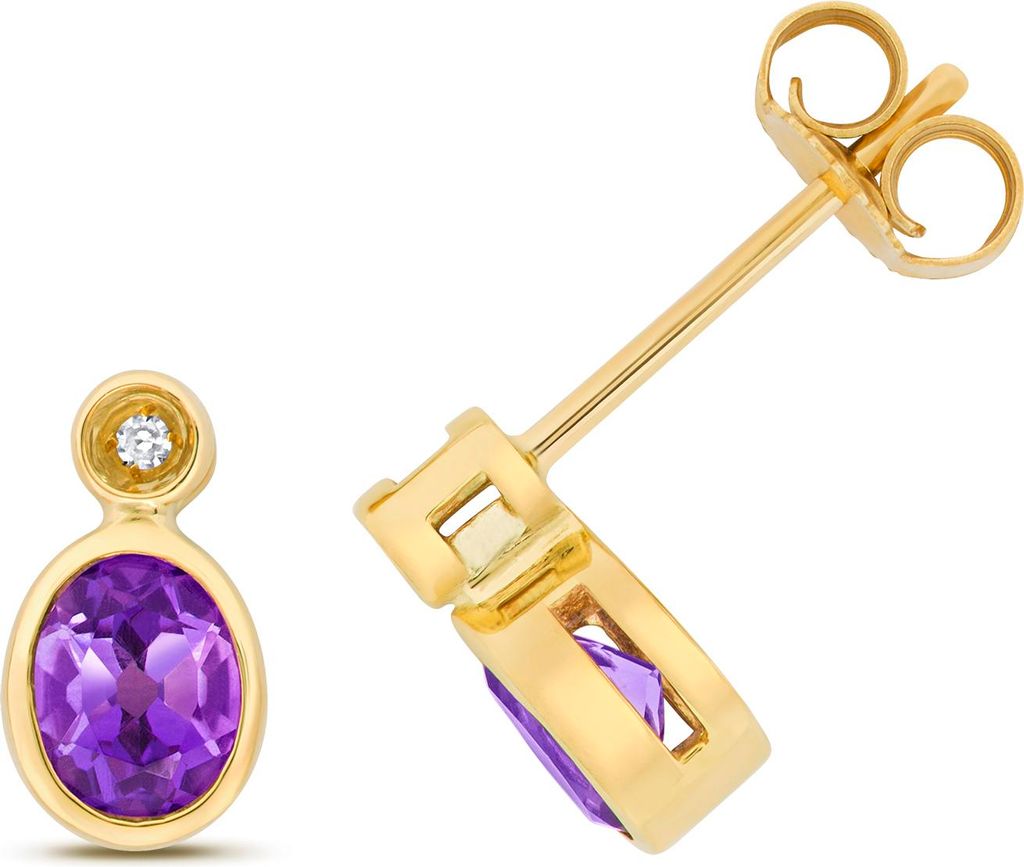 9 Karat (375) Gold Damen - Diamant Ohrstecker Brillant-Schliff mit Amethyst - 9mm*5mm; TRS14463