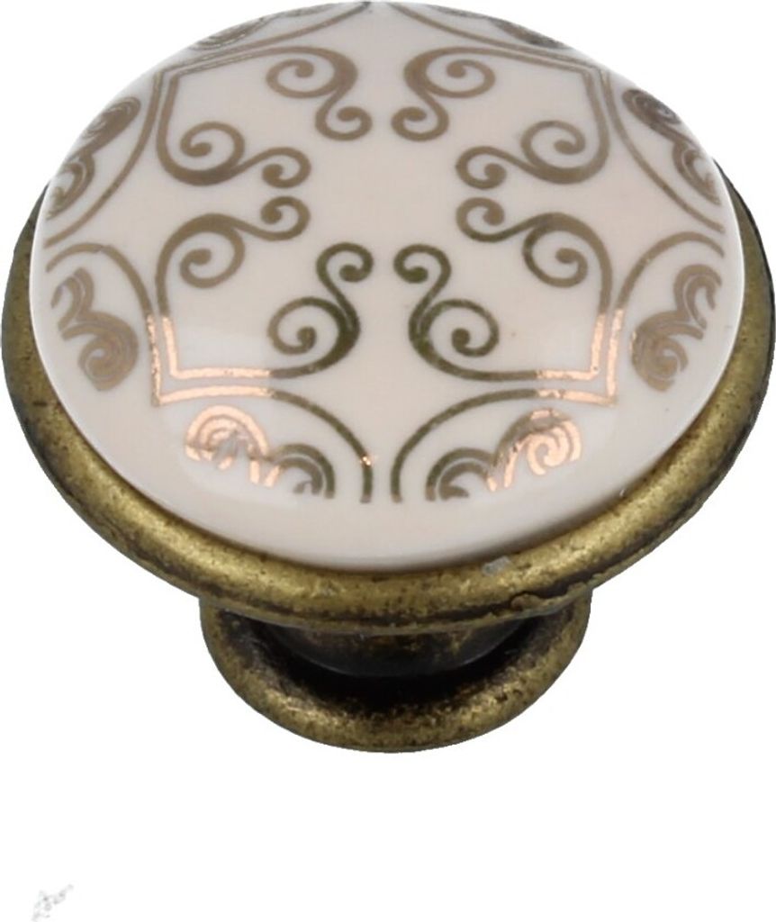 Möbelknopf Schrankknopf Porzellan mit Ornament alt Messing Produktbild 