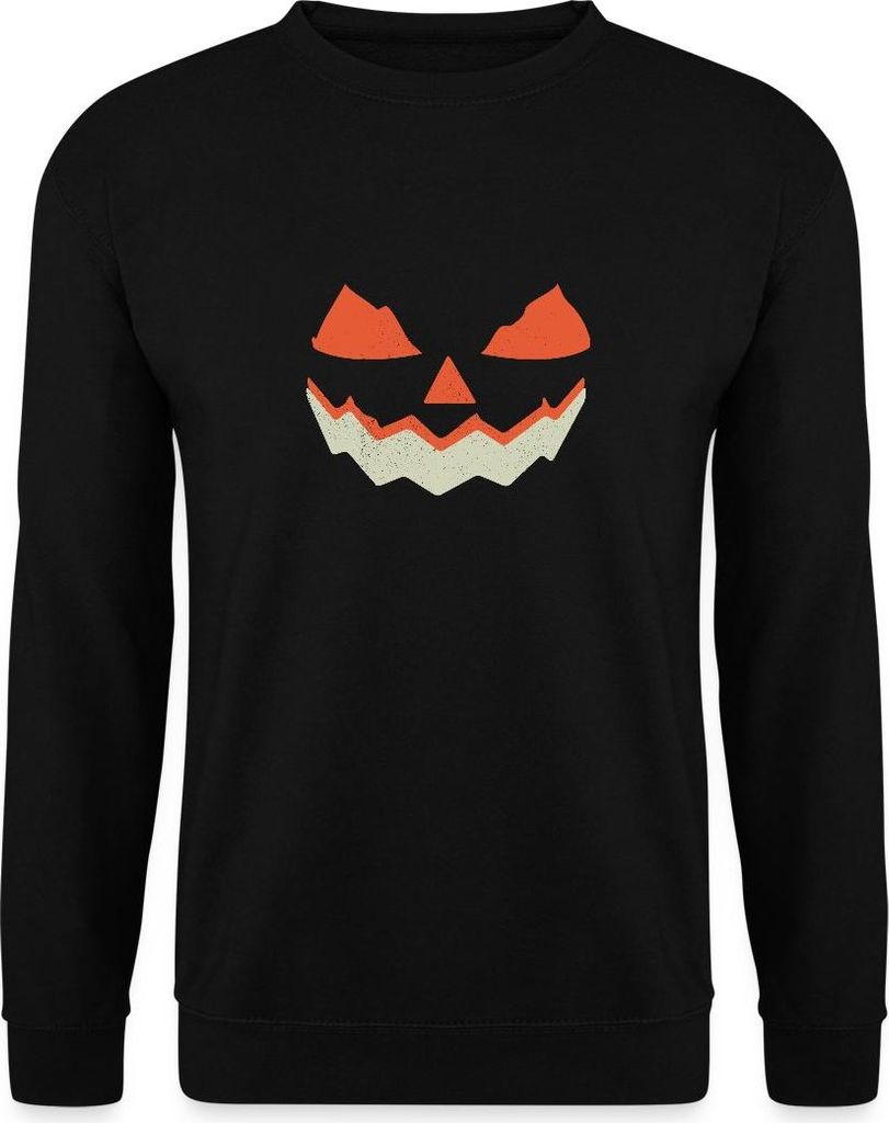Spreadshirt Halloween Gruseliges Kürbis Gesicht Uni Pullover, S, Schwarz