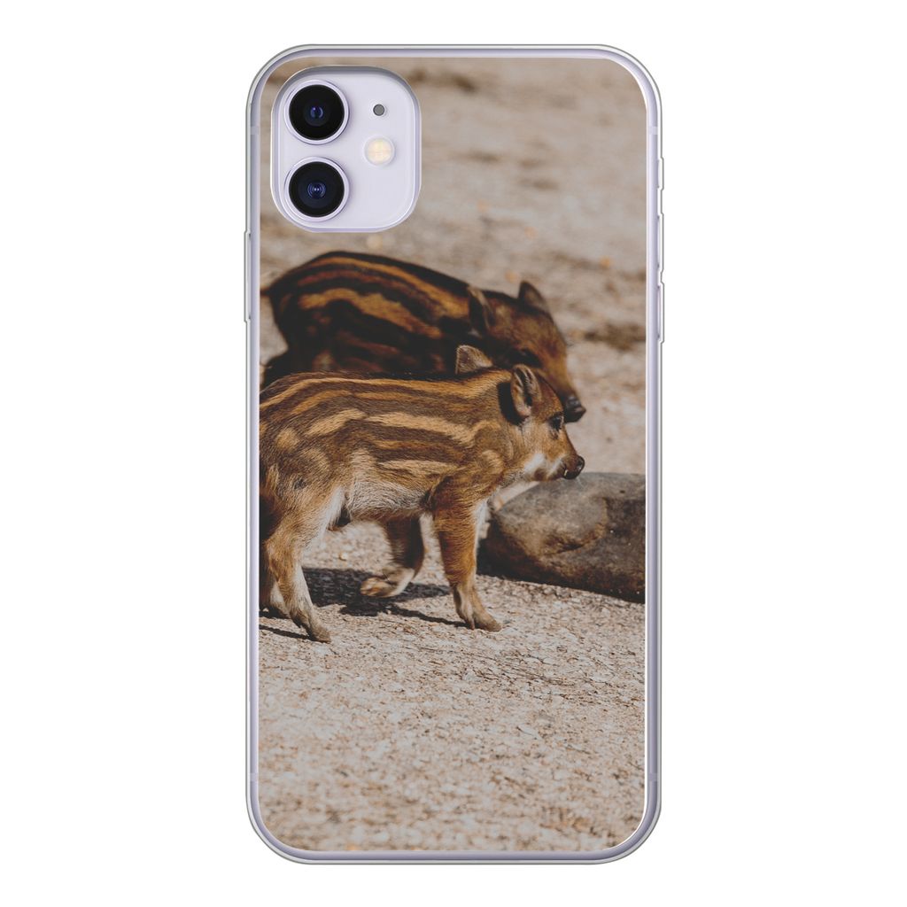 MuchoWow Handyhülle Schutzhülle Hülle für iPhone 11 Baby - Wildschweine - Wild Silikon Softcase Handy Hülle - Handytasche