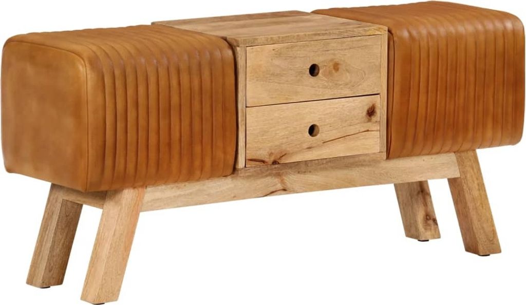 Maison Exclusive Bock-Sitzbank Braun 107cm Echtes Ziegenleder & Massivholz Mango