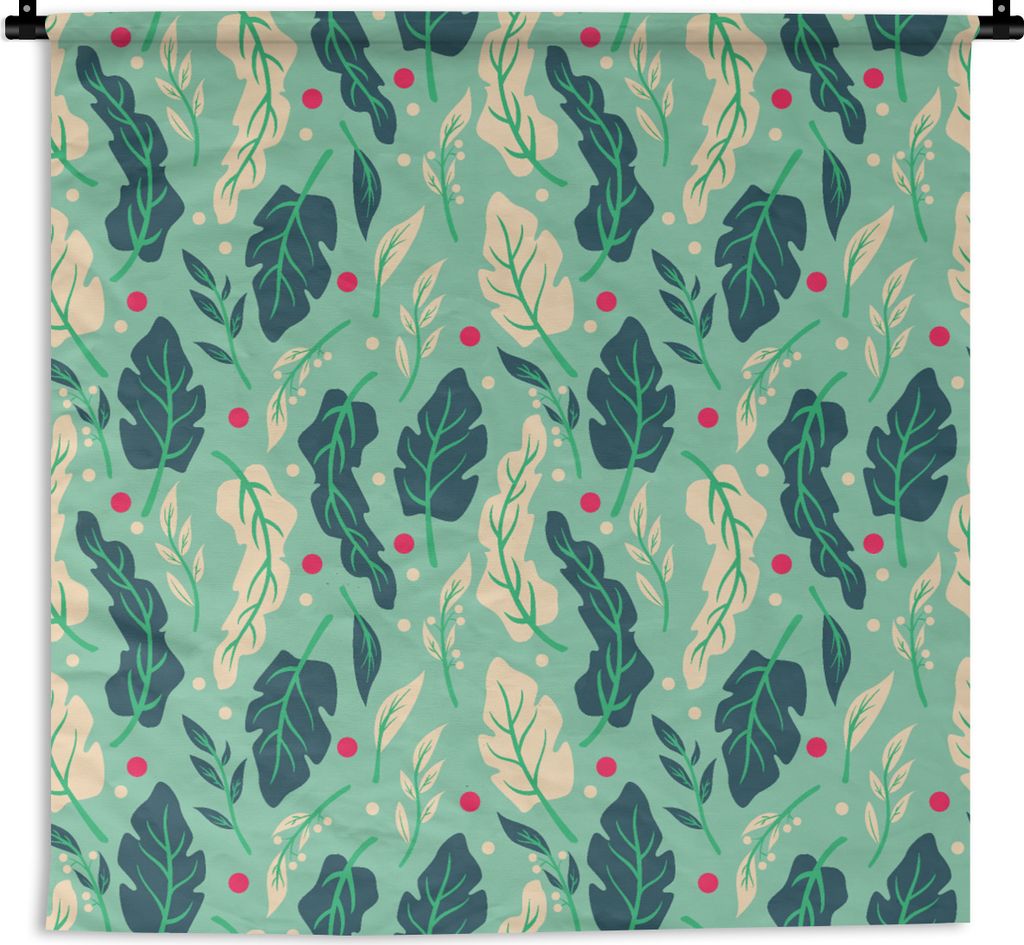 MuchoWow Wandteppich Wandbehang Blätter - Beere - Muster - Winter 90x90 cm Tapisserie Dekoration Wandtuch - Wandaufhänger