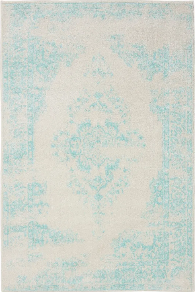Tapis Sintra 120x170 anti-taches crème turquoise pour salon actif